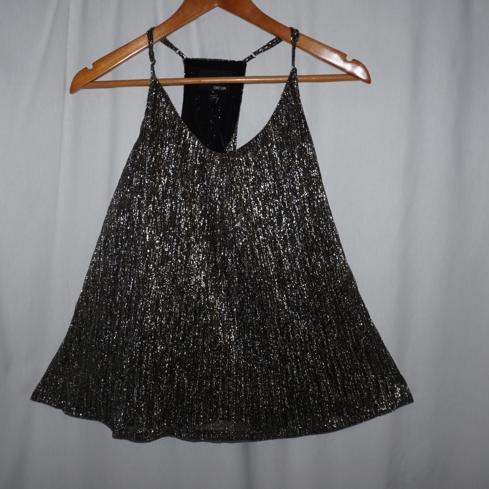 NWT GREYLIN black gold metallic top S